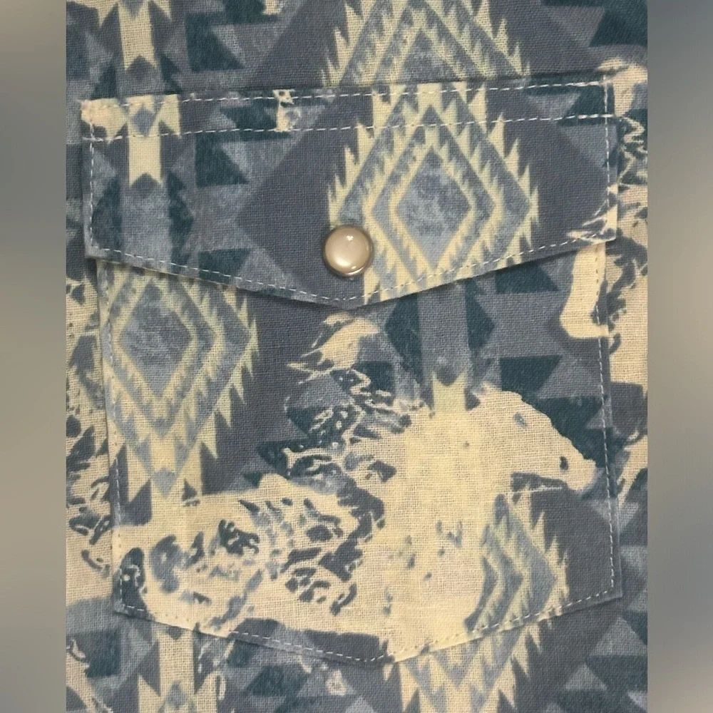 Wrangler AZTEC HORSES Long Sleeve Shirt Cowboy Button Down Pearl Snap Ki…